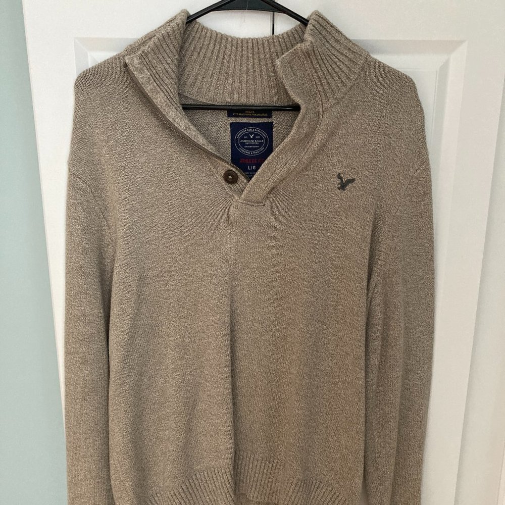 Men's American Eagle Sweater Quarter Zip Large Tan